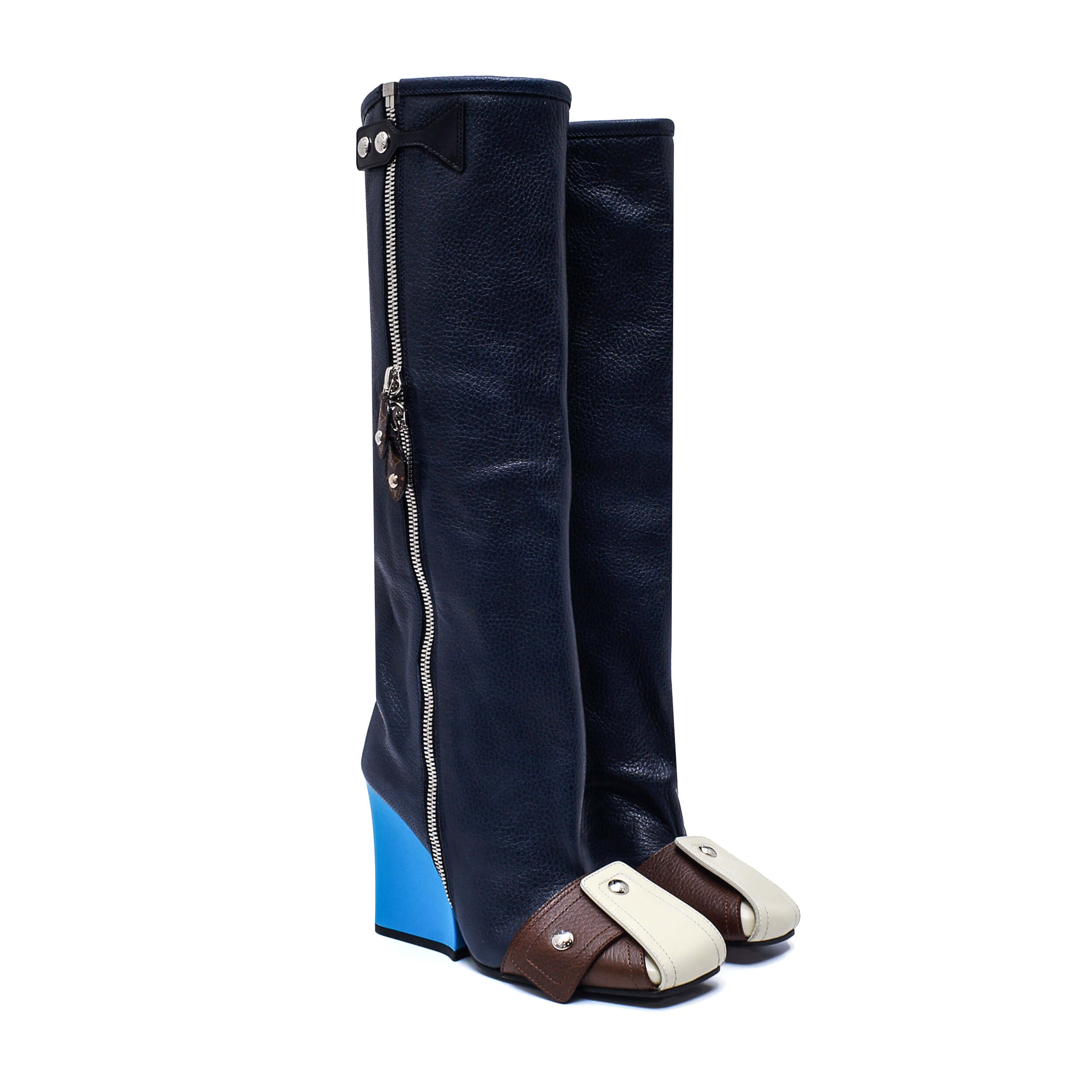 Louis Vuitton - Navy Blue Patti Wedge Half Boots/ 38